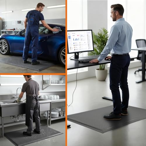 Nisorpa Anti Fatigue Mats Industrial 2' x 7' Ergonomic Standing Mat 15/16" Extra Thick Heavy Duty Commercial Diamond Plate Shop Floor Mat Support for Leg & Back Pain, Grey - size: 2' x 7'