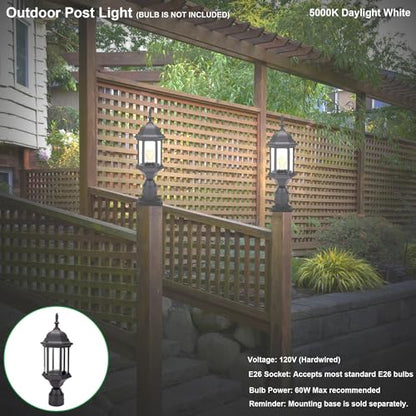 LIT-PaTH Outdoor Post Light, Rustproof Aluminum Pole Lamp, Black - color: Black Finish, size: 1-pack