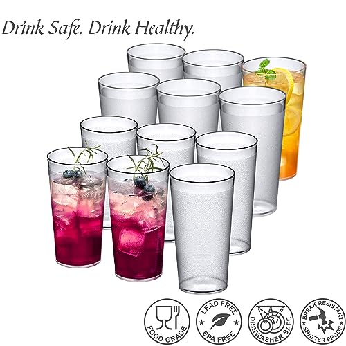 Amazing Abby - Cafely - 16-Ounce and 24-Ounce Plastic Tumblers (Set of 12), Plastic Drinking Glasses, Restaurant-Style Cups, Stackable, BPA-Free, Shatter-Proof, Dishwasher-Safe, Clear - style: All-Clear, 16 oz + 24 oz