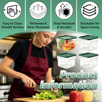 4 Pack 6QT Commercial Clear Food Storage Containers with Lid, NSF - color: Green, size: 6Qt-4 Pack
