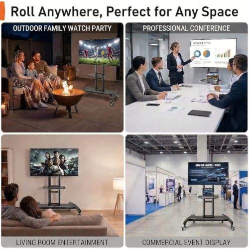 Perlegear Rolling TV Stand for 32-84 Inch TV, Mobile TV Cart up to 100lbs, Adjustable Height Outdoor TV Cart with Heavy-Duty Base, VESA 600x400mm, Portable TV Stand on Wheels for Livingroom PGTVMC05-1 - size: for 32-84 Inch TVs, style: Basic with Manual L