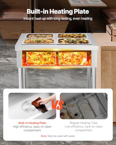 VEVOR 4-Pan Commercial Food Warmer, 4 x 1/2 Pans Electric Steam Table, 1500W Professional Buffet Catering Food Warmer with Undershelf, Stainless Steel Server for Restaurant Party Hotel - size: 4-Pan