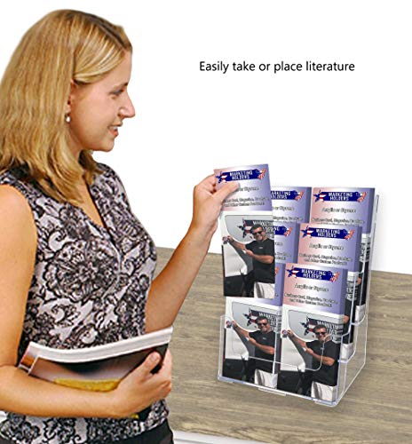 Marketing Holders 2 Pack Brochure Holder Countertop or Wall Mount with Hardware Multi Slot Clear Display Rack for 4" or 8.5" Printed Materials and Graphic Images in Offices Areas and Restaurants