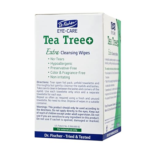 Dr. Fischer Tea Tree Oil Eye Wipes - Eyelid Wipes for Sensitive Eyes with Hyaluronic Acid and Chamomile, Makeup Remover, Daily Cleanser (30 wipes) - size: 30 Count (Pack of 1)