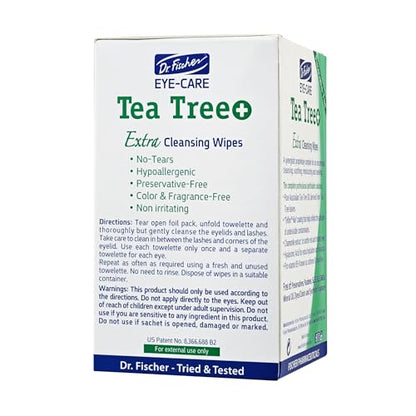 Dr. Fischer Tea Tree Oil Eye Wipes - Eyelid Wipes for Sensitive Eyes with Hyaluronic Acid and Chamomile, Makeup Remover, Daily Cleanser (30 wipes) - size: 30 Count (Pack of 1)