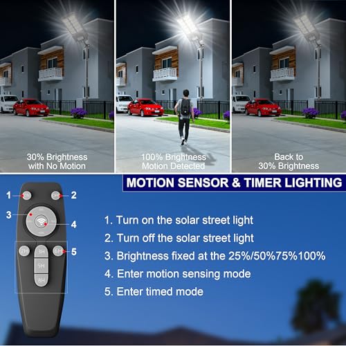 Solar Street Lights Outdoor Waterproof 6500W Solar Flood Lights Dusk to Down with Motion Sensor for Parking Lot, Outdoor Street Light Solar Powered 7000K for Yard Patio and Walkway - size: L-1PC