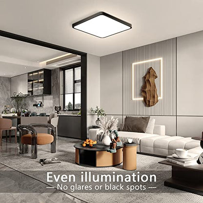 LightingWill 12Inch 24W Square LED Ceiling Light Fixtures Flush Mount, 4000K Natural White Ceiling Lamp, Surface Mount Modern Ceiling Lighting for Bedroom, Kitchen, Bathroom, Black - color: Natural White, size: 12 inch Black