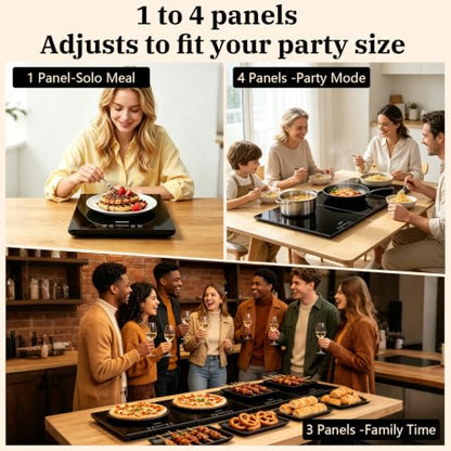 4-in-1 Electric Warming Tray with Independent Zone Control, 47.2"x15.7" Extra Large 4MM Tempered Glass Food Warmer, 9 Temp Settings 86-248°F & Timer, Modular Hot Plate for Buffet, Catering & Parties - size: 47.2"x15.7"