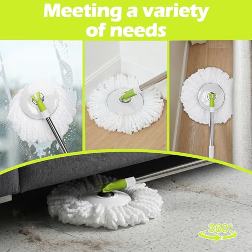 Masthome 360° Spin Mop Bucket 3 Microfiber Pads for Hardwood Floors - color: White