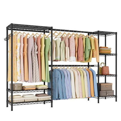 Golpart Heavy Duty Clothes Rack Metal Wardrobe with Adjustable Wire Shelves - color: Black, size: 15.75"D x (70~88.5)"W x 76.5"H