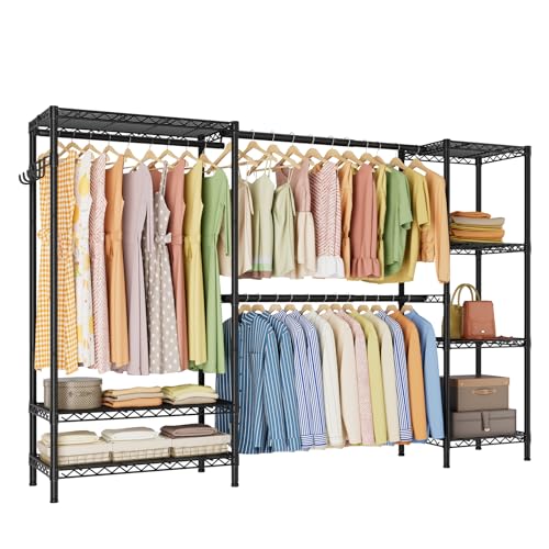 Golpart Heavy Duty Clothes Rack Metal Wardrobe with Adjustable Wire Shelves - color: Black, size: 15.75"D x (70~88.5)"W x 76.5"H