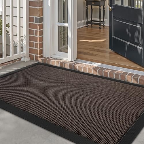LUMI Outdoor Door Mat Traps & Hides Dirt 35.5x59, Outside Entrance, Brown - color: Brown, size: 2'11" x 4'11" (35.5"x59")