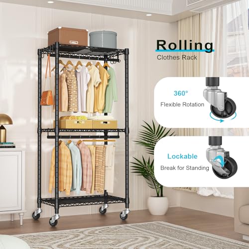 FUTASSI Rolling Clothes Rack, Clothing Racks for Hanging Clothes, Black - color: Black, size: P3 Mini