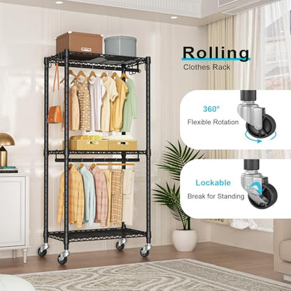 FUTASSI Rolling Clothes Rack, Clothing Racks for Hanging Clothes, Black - color: Black, size: P3 Mini