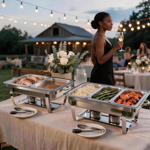 Amhier Chafing Dishes for Buffet, 11Qt, 4 Pack, Silver