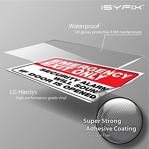 iSYFIX Emergency Exit Only Stickers, 10x7 Inch, 2 Pack, RED & WHITE - color: RED & WHITE, size: Large