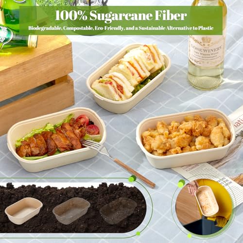 [100% Eco-Friendly] Disposable Food Containers with Lids – Sugarcane Pulp Take Out Boxes, Biodegradable, Compostable, Microwave Safe Lunch Containers – Pack of 50 (24 OZ) - size: 24 OZ