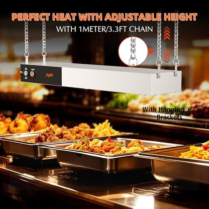 Food Heat Lamp, 24 Inch Commercial Food Heat Lamp Strip Heater, Stainless Steel Heat Lamp for Food, 750W Infrared Food Warmer for Buffet, Cafeteria, Restaurant, Kitchen - size: 24 Inch