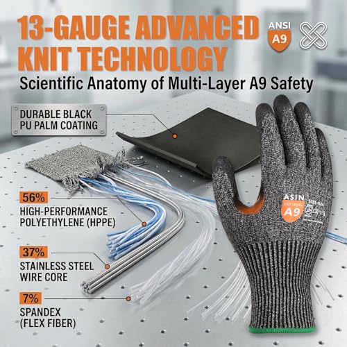 Donfri Level 9 Cut Resistant Work Gloves, Reinforced Thumb - size: X-Large