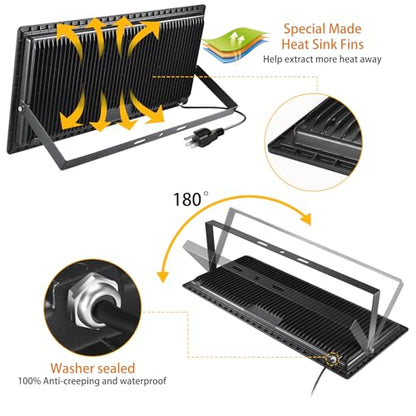 YANYCN 2 Pack 1000W LED Flood Light Outdoor,4250W Equivalent Super Bright 99500LM 5000K Daylight White FloodLight with Plug,IP66 Waterproof Commercial Lighting for Sports Fields,Counts,Arena,Stadium - color: 1000W led flood light 2pack