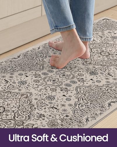 DEXI Kitchen Floor Mats Cushioned Anti Fatigue Runner 24x59 Beige Grey - color: Beige/Grey, size: 59"L x 24"W x 0.4"Th
