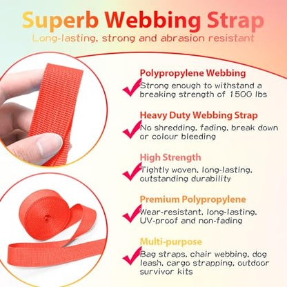 Polypropylene Webbing 1 Inch 1.5 Inch Nylon Webbing Straps Poly Strapping - color: Bright Orange, size: 1 inch x 20 yards