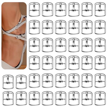 Andibro 40 Pack Metal Single Prong Pin, Shoes Center Bar Buckles Roller Buckle for Shoes Belts Bags Leather Crafts