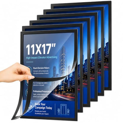 6-pack Magnetic Sign Holder, 11x17 Black Magnetic Paper Holder - color: Black, size: 11x17 - 6 Pack