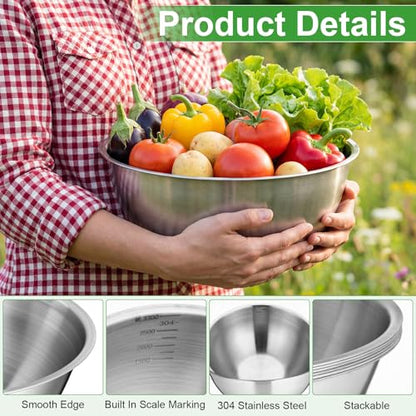 Honeydak 6 Pcs 304 Stainless Steel Mixing Bowls with Graduations, 101 oz - size: 101 oz