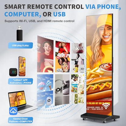 80'' LED Digital Signage Seamless Splicing Foldable GOB Poster Screen with WiFi USB Remote Control for Commercial Events & Rentals(Black, 1 Screen) - size: 1 screen