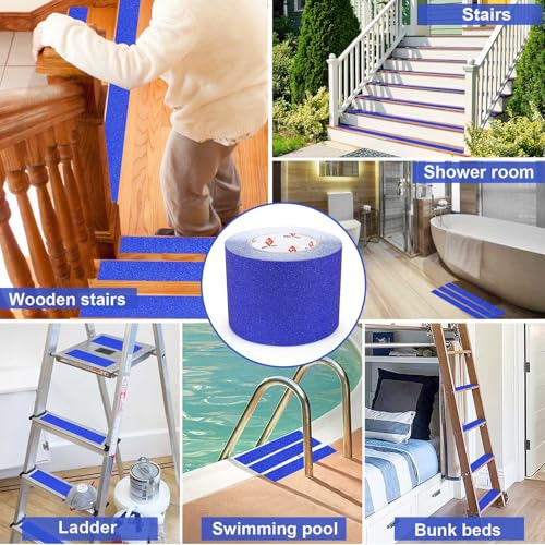 BOMEI PACK Anti Slip Traction Tape,4 Inch x 33 Ft,Heavy Duty Non Slip Tape,Grip Tape for Stairs, Tread Step, Indoor & Outdoor Use,Waterproof Stairs Non Skid Treads (Blue) - color: Blue