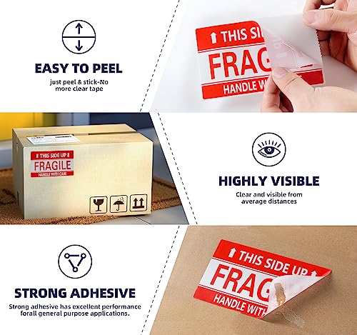 3 x 5 Inch Handle with Care This Side Up 500 Permanent Adhesive Fragile Stickers for Shipping Moving Glass Labels (1 Roll, 500 Labels) - size: 3" x 5", style: 1 Roll - 500 PCS- This Side Up