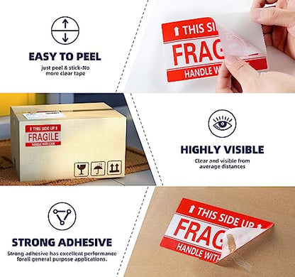 3 x 5 Inch Handle with Care This Side Up 500 Permanent Adhesive Fragile Stickers for Shipping Moving Glass Labels (1 Roll, 500 Labels) - size: 3" x 5", style: 1 Roll - 500 PCS- This Side Up