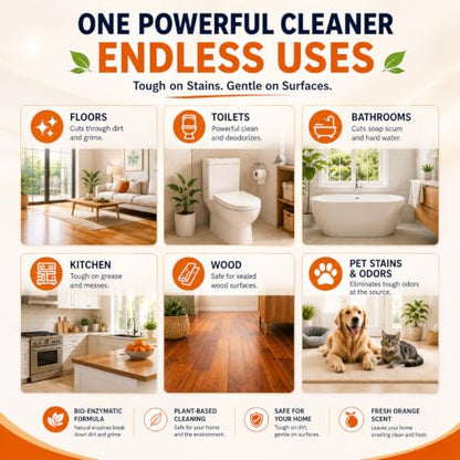 Multi-Purpose Probiotic Enzyme orange Cleaner, 1 Gallon (128 oz.) - Pet Stain and Odor Remover - Concentrated - Professional & Home Strength Drains, Floors, Bathrooms, Toilets Trash Can, Made in USA
