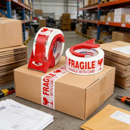 Fragile Tape with Dispenser 2 Inch x 330 Feet (110 Yards) 2 Rolls, Total 220 Yards, Heavy Duty Fragiles Handle with Care Tape for Shipping, Sealing and Moving Box