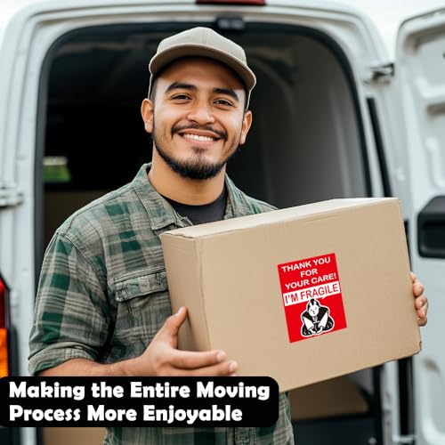3x2 Inch Fragile Stickers with a Funny Thankful Design, Strong Adhesive Labels for Shipping and Moving, Handle with Care Stickers for Packages and Boxes - style: Moving_bow_m