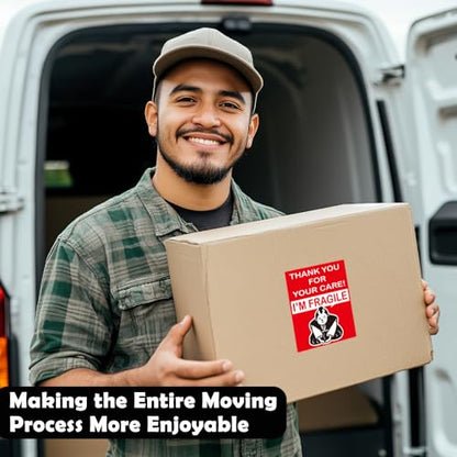 3x2 Inch Fragile Stickers with a Funny Thankful Design, Strong Adhesive Labels for Shipping and Moving, Handle with Care Stickers for Packages and Boxes - style: Moving_bow_m