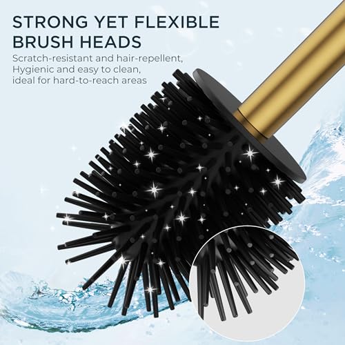 FORIOUS Toilet Bowl Brush and Holder Set, 304 Stainless Steel Handle Gold - color: Brushed Gold, size: Tall
