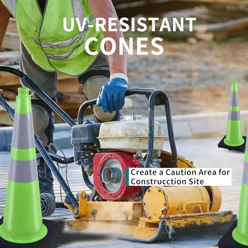 BESEA 6 Pack 28 Inch Green Traffic Cones with Wide Weighted Base - size: 28 inch