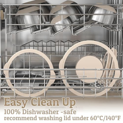 Mixing Bowles Set with Lids Set - Warp-Proof TPR-AS Lids, Stainless Steel Mixing Bowl with 3 Graters & Measuring Lines, Non-Slip Bowls for Baking, Prep, Airtight Food Storage (Khaki 5/3/2/1.5/0.63QT) - color: Khaki