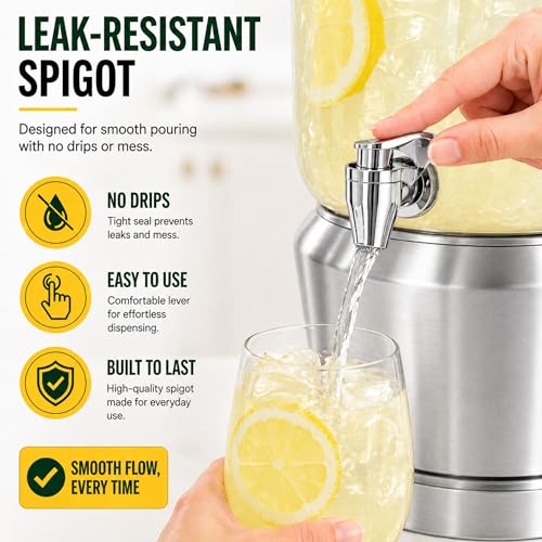 Drink Dispenser with Ice Chambers, Lemonade Tea Water Dispenser with Spigot, Stainless Steel Beverage Jar Jug, Perfect for Home Parties, Weddings, Gifts & Events (Silver, 3, Gallons) - color: Silver