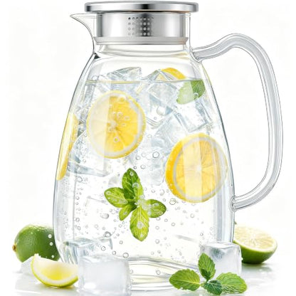 Glass Pitcher with Lid and Handle, 2.2L/74 oz Borosilicate Glass