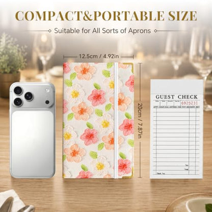 Server Book,7 Pocket Zipper Organizer,Server Books for Waitress - color: Flower 1
