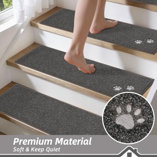 BEQHAUSE Stair Treads Non Slip for Wooden Steps 28" x 9", 4pcs, Charcoal - color: Charcoal - Dog Paws, size: 28 in X 9 in (4 Pieces)