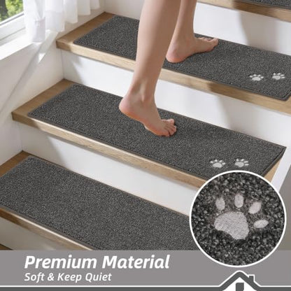 BEQHAUSE Stair Treads Non Slip for Wooden Steps 28" x 9", 4pcs, Charcoal - color: Charcoal - Dog Paws, size: 28 in X 9 in (4 Pieces)