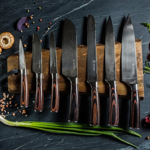 Yatoshi Professional Kitchen Knife Set, 15 Pieces, High Carbon Stainless Steel, Ergonomic Handle - color: Brown, size: 15-Piece