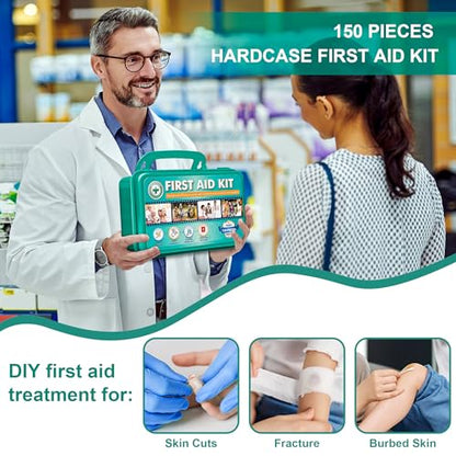 General Medi 150 Pieces Hardcase First Aid Kit - First Aid Box Contains Premium Medical Supplies for Travel, Home, Office, Vehicle, Camping, Workplace & Outdoor - size: 150 Pieces