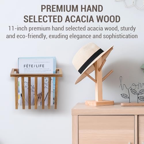 MyGift 11 Inch Acacia Wood Wall Magazine Rack, File Folder Holder