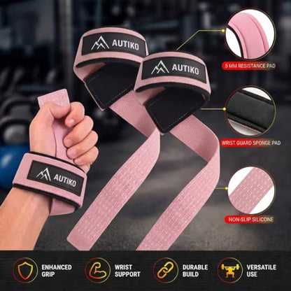 Lifting Straps for Weightlifting Padded Wrist Straps for Gym - color: PINK