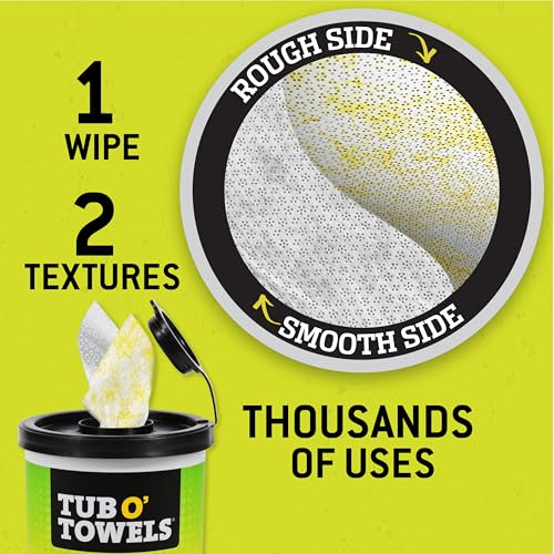 Tub O' Towels TW75 Heavy-Duty Multi-Surface Cleaning Wipes – Dual Texture 10" x 12" XL – Removes Grease, Tar, Oil, Paint, Ink & Tough Stains – Degreaser for Home, Garage, Auto & Workshop (Pack of 2) - size: 1 Count (Pack of 2)